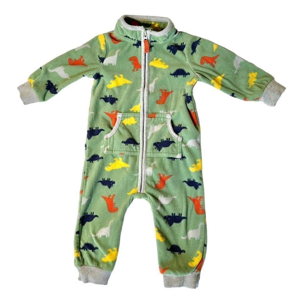 Fleece Dino-print Romper Onepiece, 9m
